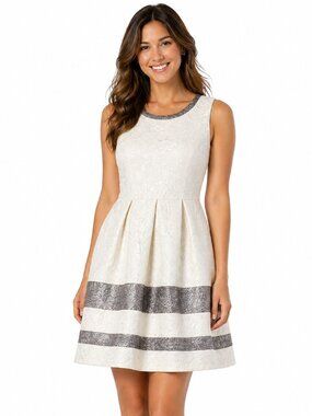 Poema Silver White Brocade Sleeveless Dress